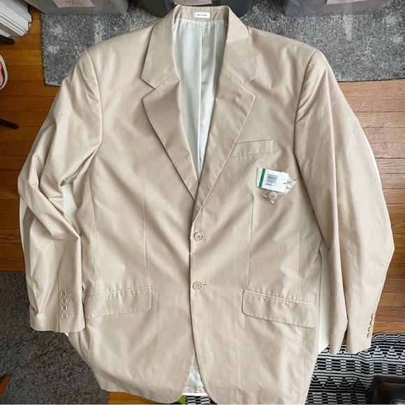 Calvin Klein Men’s Cotton Silk Blend Blazer Jacket Light Khaki Size Large New - Picture 1 of 9